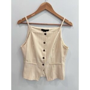 Tullea Pinstripe Button Front Vest Tank Top Beige L Clean Girl Old Money